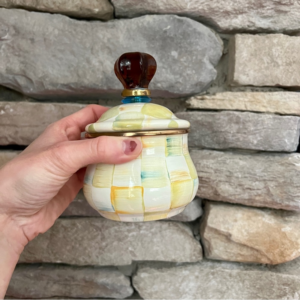 MacKenzie Childs Parchment Check Sugar Bowl with Lid
